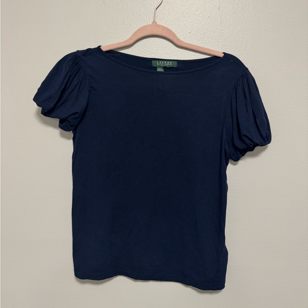 Ralph Lauren Navy Blue Puff Sleeve Top